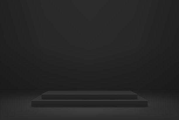 在一个抽象的黑色背景上展示的暗色正方形讲台图片下载