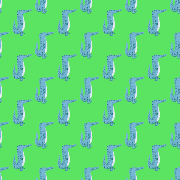 可爱的鳄鱼无缝图案。背景与有趣的鳄鱼在涂鸦风格的织物。图片下载