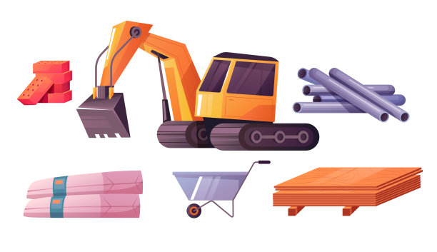 建筑材料隔离集收集。矢量平面卡通设计元素插图图片下载