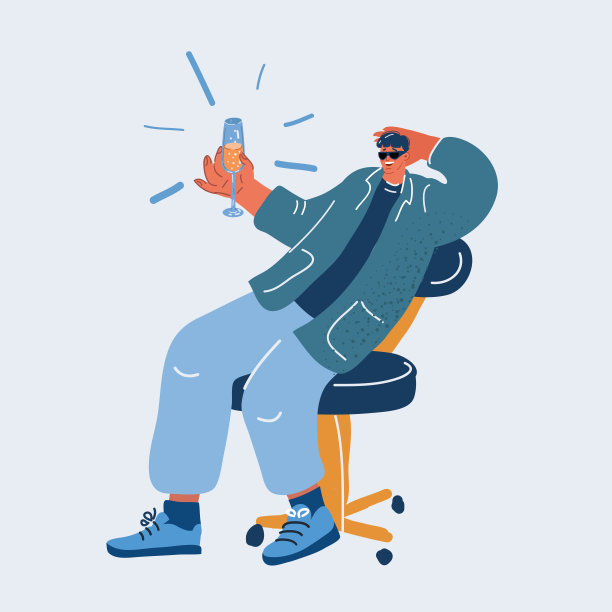 成功的年轻商人在他的办公室用香槟干杯的矢量插图图片下载