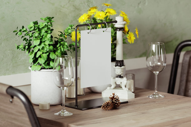 A5纸上的金属环菜单或婚礼桌号模型图片下载