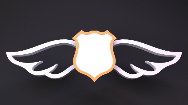 带翅膀的盾牌图标。3 d渲染。图片下载