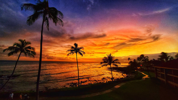 考艾岛太平洋日落景色美丽的花园岛夏威夷夏威夷天堂图片下载