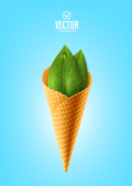 矢量插图冰淇淋。锥和叶子。图片下载
