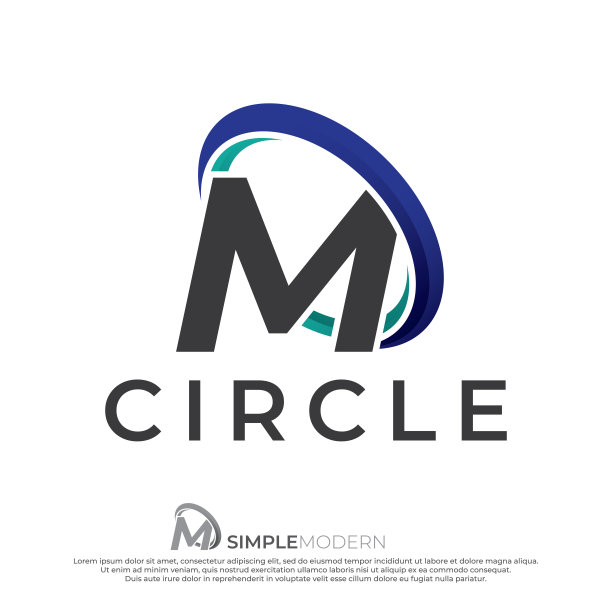 圆形M标志插图，抽象圆形漩涡标志设计元素。折纸平的风格图片下载