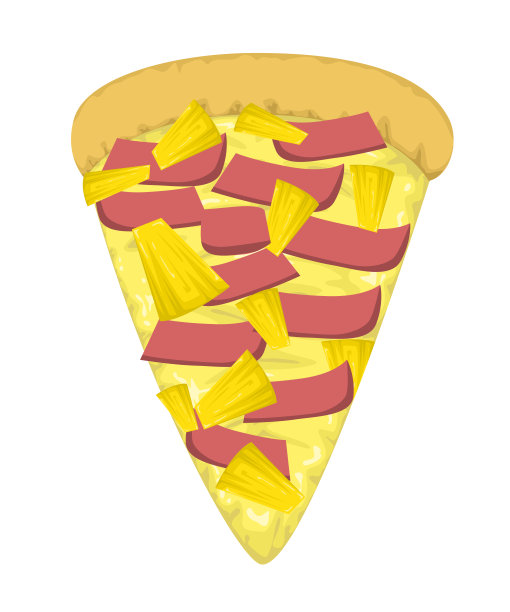 披萨、夏威夷芝士、麻花和菠萝片。带有隔离和白色背景的矢量和插图图片下载