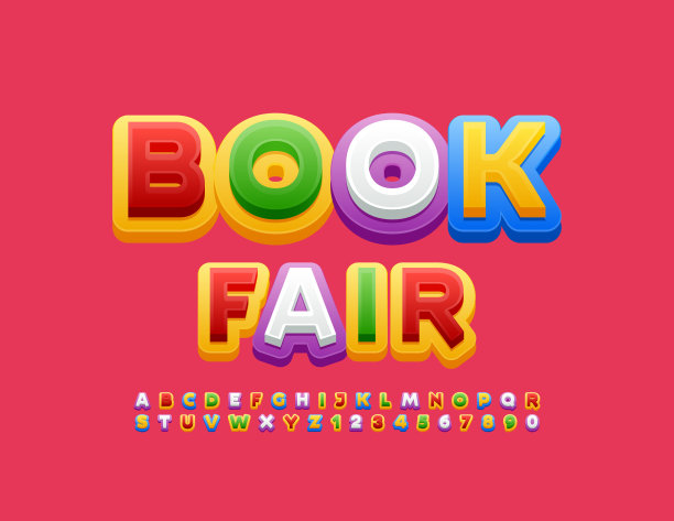 矢量彩色海报书展。创造性字母表字母和数字集图片下载