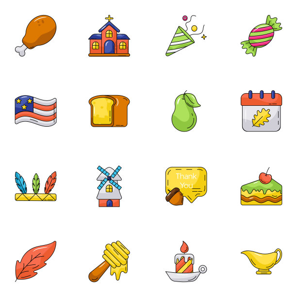 感恩节平图标包图片下载