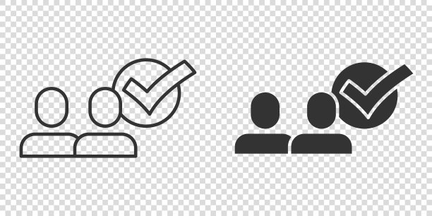组织管理图标在扁平的风格。人们与复选标记矢量插图在白色孤立的背景。商人经营理念。图片下载