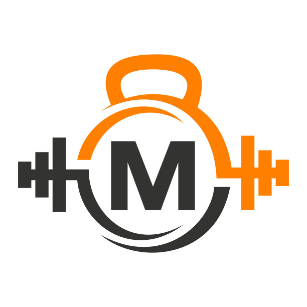 健身和健身房标志上的字母M矢量模板图片下载