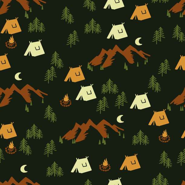 无缝模式与露营在荒野地区矢量插图图片下载