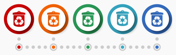 回收，回收概念矢量图标集，平面设计彩色按钮，信息图表模板在5种颜色的选项图片下载