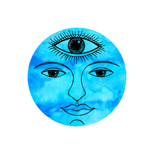 第三眼水空气天空蓝色脸抽象艺术心灵精神色彩水彩画插图设计绘画自然图片下载