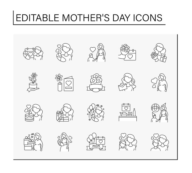 母亲节线图标设置图片下载