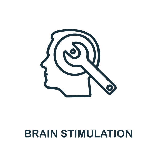 脑刺激图标。简单的线条元素来自生物科技图标集合。概述大脑刺激图标的信息图图片下载