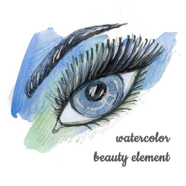 水彩手写化妆美丽的开放蓝色眼睛形成的斑点图片下载