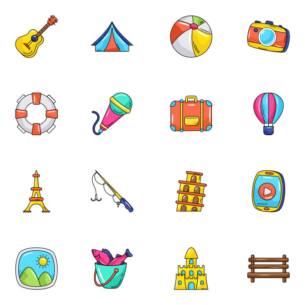 露营平坦图标的集合图片下载