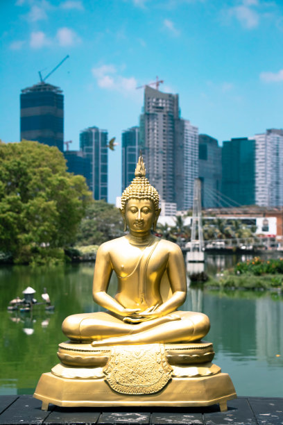 从Gangaramaya寺庙俯瞰科伦坡市的摩天大楼。——斯里兰卡图片下载