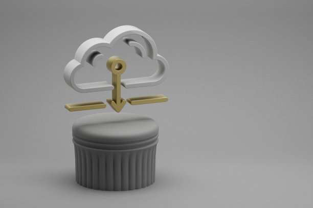 美丽的抽象插图云服务器下载符号图标在一个柱站和美妙的背景。3 d渲染插图。背景图案设计。虚拟主机图片下载