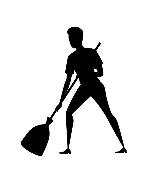 黑色剪影男子扫地与图片下载