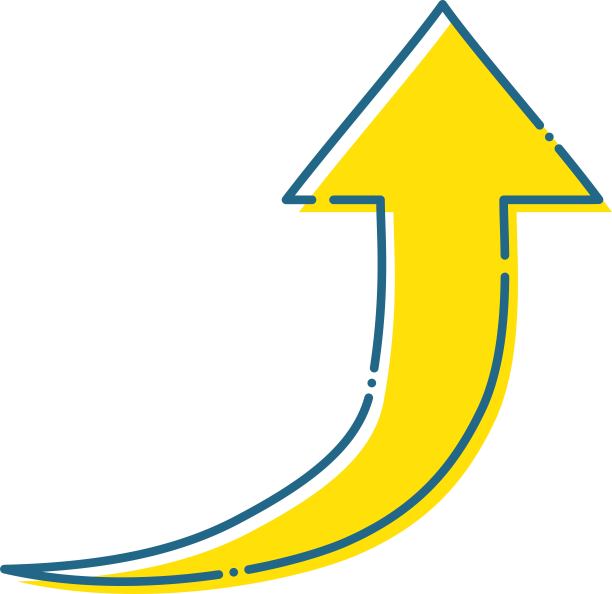 一个简单的黄蓝箭头，指向右上方/渲染材质(矢量渲染)图片下载