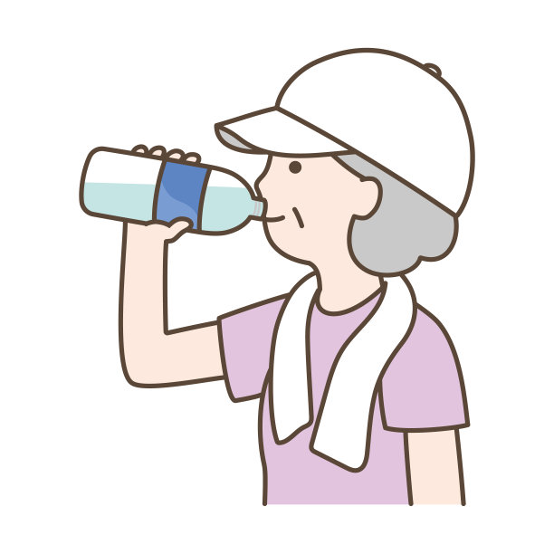 一位老年妇女在锻炼时补充水分的插图图片下载