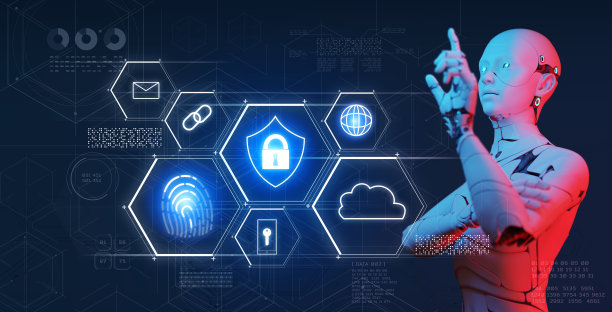 AI人工智能网络安全、杀毒机器人程序平台病毒防护、未来现代数字计算机网络技术、云数据安全虚拟隐私网络VPN。图片下载