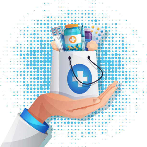 医学和保健的概念。医生的手拿着一个急救药箱，药箱放在一个孤立的白色背景上。图形矢量插图在EPS 10格式在卡通风格。图片下载