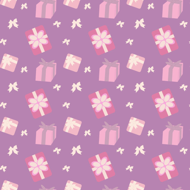 矢量图案礼品盒上的紫色背景。无缝模式。图片下载
