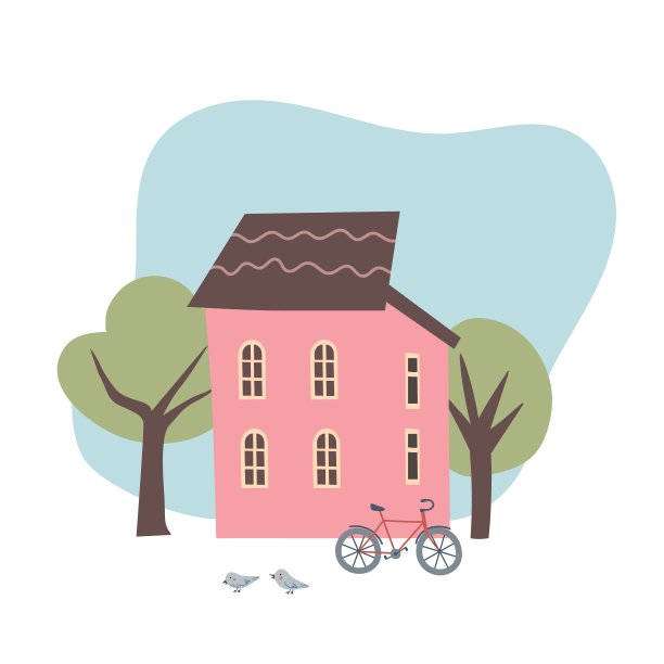 可爱的房子矢量卡通插图图片下载