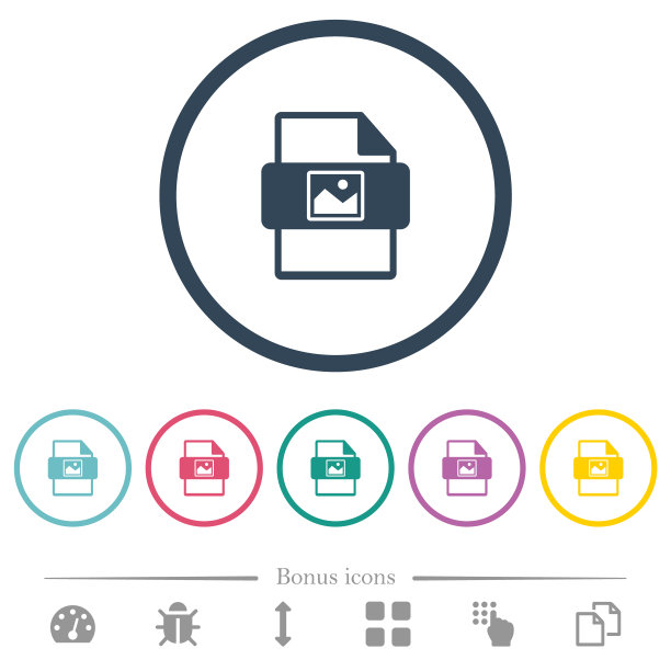 图像文件类型平面颜色图标在圆形轮廓图片下载