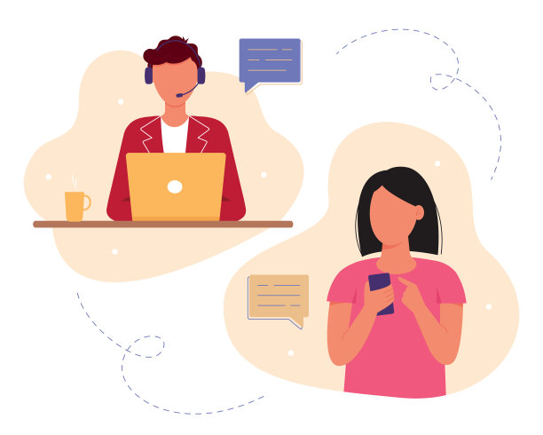 客服，男接线员热线咨询客户。客户和运营商，在线全球技术支持。矢量图图片下载