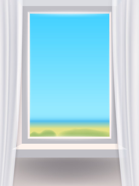 室内窗户，景观，泉水，窗帘。矢量插图模板逼真图片下载