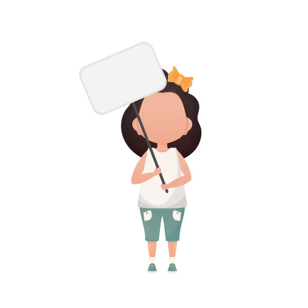 可爱的小女孩，空白的横幅和你的文字空间。卡通风格的设计。向量。图片下载