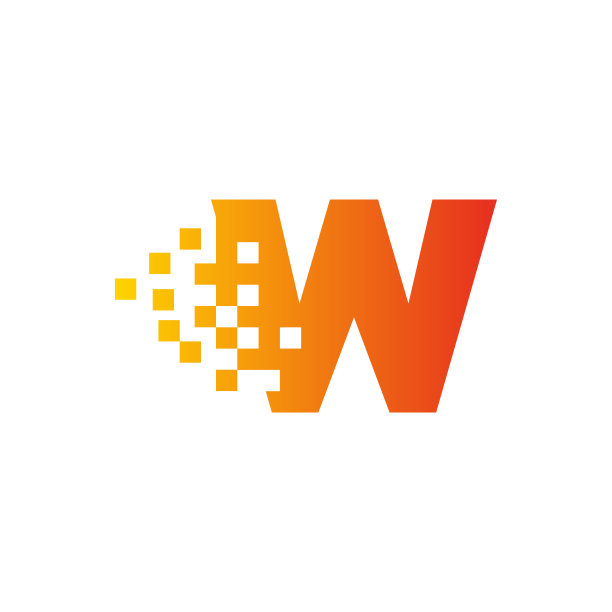 彩色字母W快像素点标志。像素艺术与字母W。图片下载