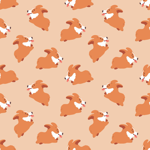 柯基无缝模式。可爱的小狗背景。向量。图片下载