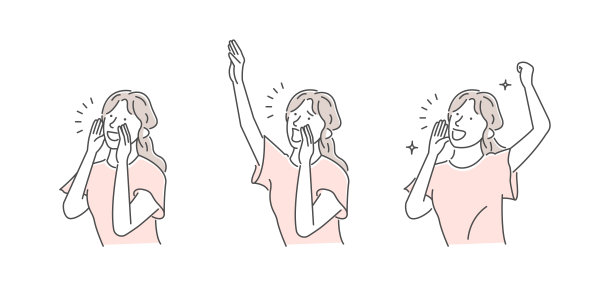 一个喊叫(尖叫或欢呼)的年轻女子的插图图片下载