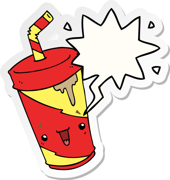 可爱的卡通苏打水和语音泡泡贴纸图片下载