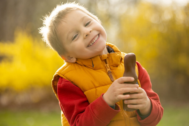 可爱的学龄前儿童，男孩，拿着由小猫柳树手工编织的鞭子，捷克复活节的传统象征，用来鞭打女孩，以获得鸡蛋和糖果图片下载