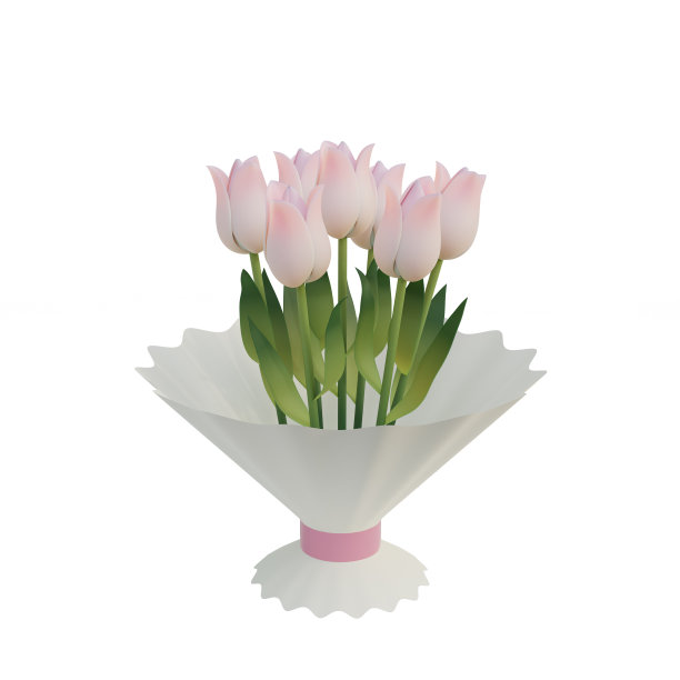 郁金香花束，插图3D渲染。图片下载