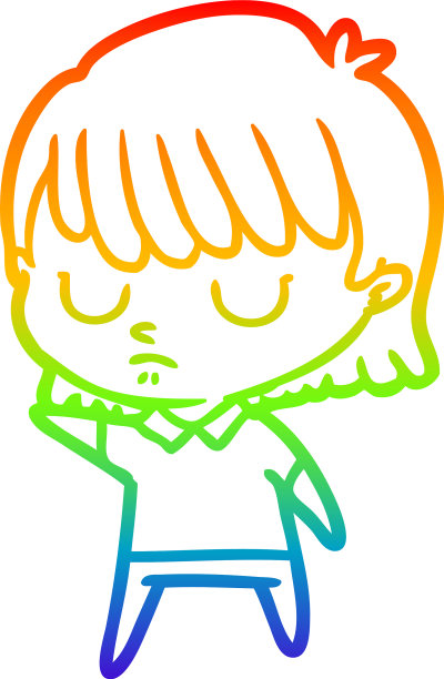 彩虹渐变线画卡通女人图片下载
