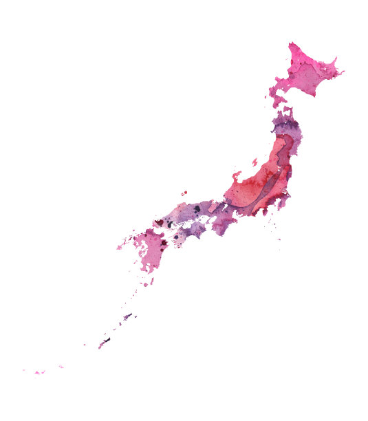 日本栅格地图水彩插图图片下载
