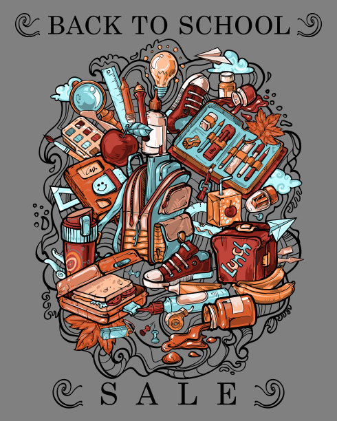 主题背面的许多元素的拼贴画图片下载