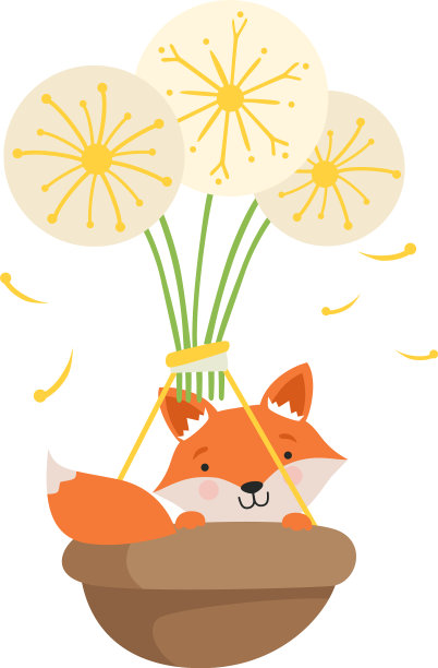 小狐狸飞在蒲公英花篮里有趣图片下载
