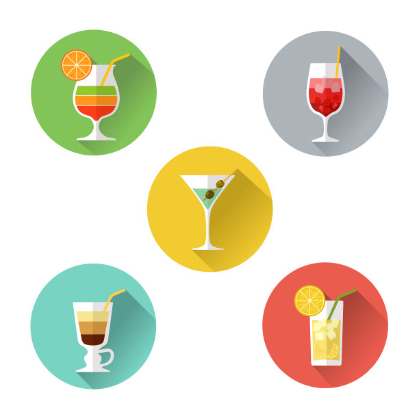 鸡尾酒集图标鸡尾酒与切片水果图片下载