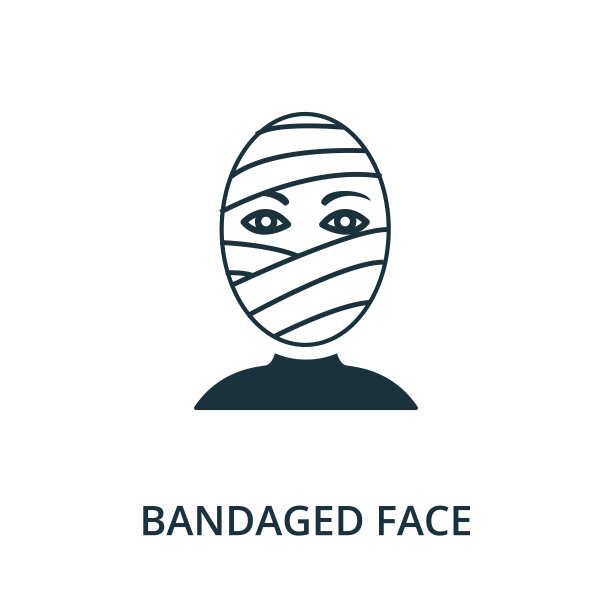 从整形外科收集绷带的脸图标。简单的线条元素绷带脸符号模板，网页设计和信息图图片下载