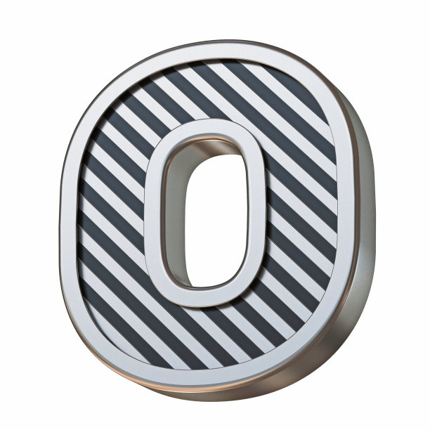 不锈钢和黑色条纹字体字母O 3D图片下载