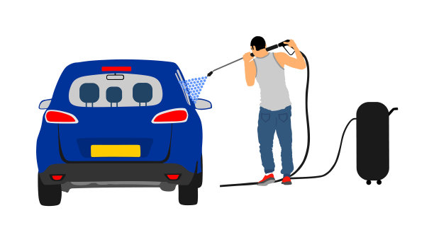 洗车工人用水枪压气机清洗图片下载