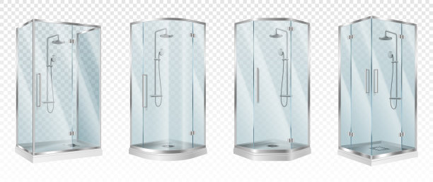 现代3d空角圆形淋浴房与关闭的滑动玻璃门图片下载