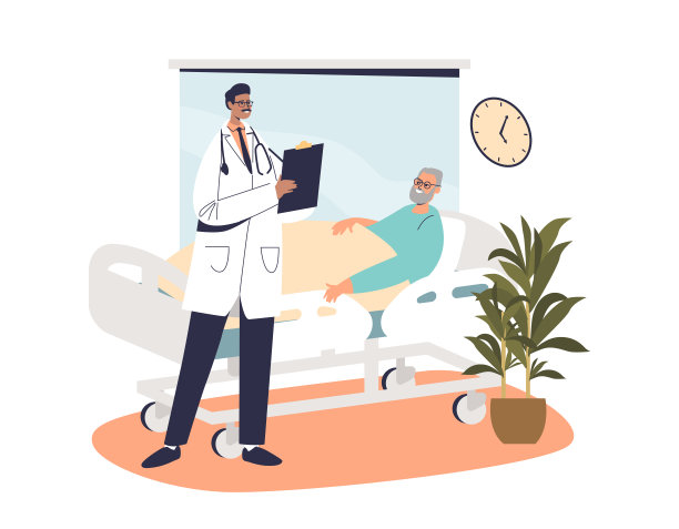 医生探访重症治疗医院的老年病人。在诊所接受治疗的老人图片下载